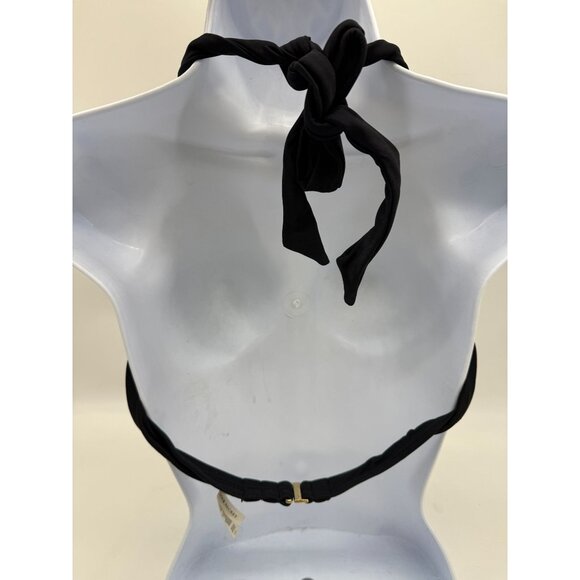 Victoria's Secret Tropical Halter Bikini Top Womens L Black Plunge Neck Summer - Picture 2 of 10
